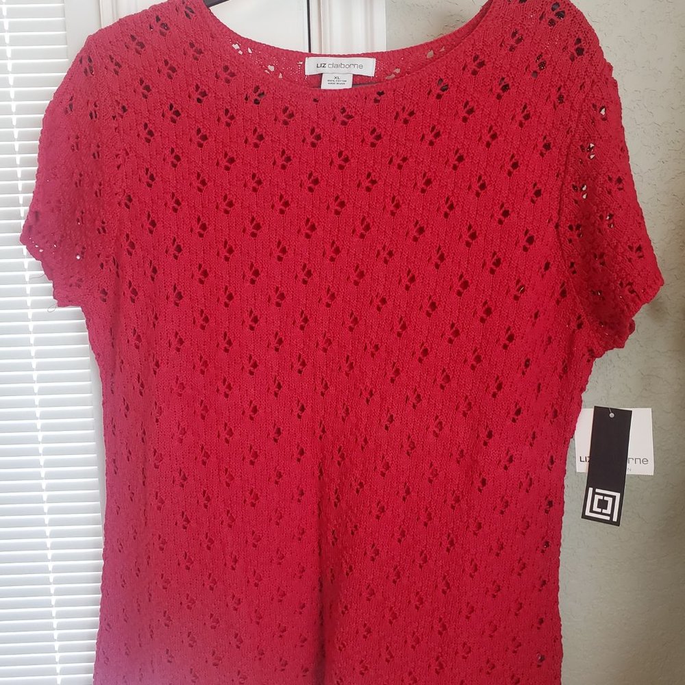 Liz Clairborne Red Knit Cotton Top XL NWT
